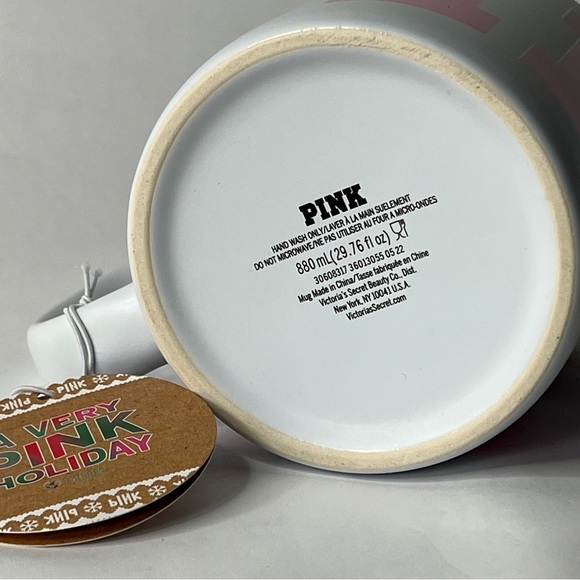 BIG PINK Coffee Mug 29.76 oz. "STAY COZY" Victoria's Secret Pink Red White - Picture 10 of 13